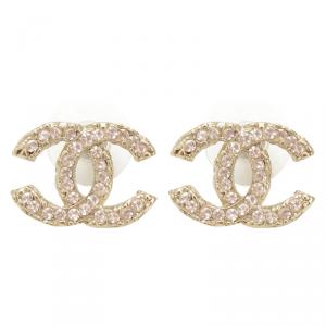Pre Owned أقراط شانيل مرصعة لون ذهبي كريستال CC