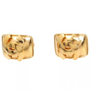 مملوكة مسبقًا Chanel Vintage CC Logo Gold-Tone Clip On Stud Earrings