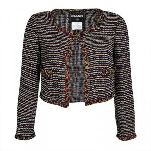 Chanel Multicolour Textured Open Front Cropped Boucle Jacket S