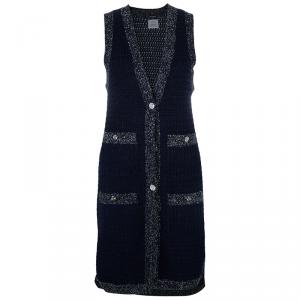 Pre Owned Chanel Navy Contrast Trim Sleeveless Cardigan S