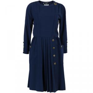Pre Owned Chanel Navy Tweed Midi Dress L