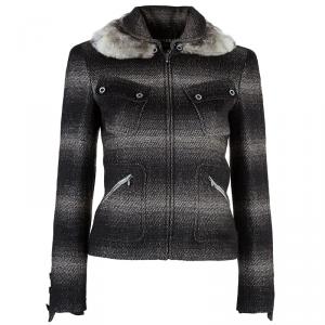 Chanel Wool Plaid Fur Collar Jacket M