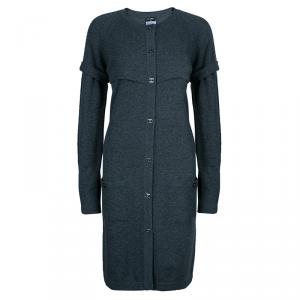 Pre Owned Chanel Grey Long Knit Cardigan M