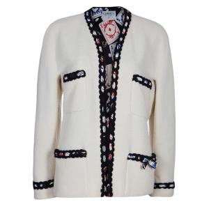 Pre Owned Chanel Cream Contrast Trim Jacket M