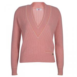 Chanel Pink V Neck Sweater M