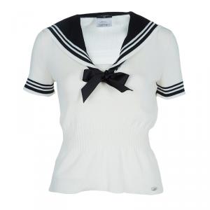 Chanel Monochrome Sailor Collar Ribbon-Tie Detail Knit Top M