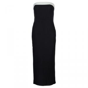 Chanel Black Contrast Leather Trim Detail Strapless Maxi Dress M