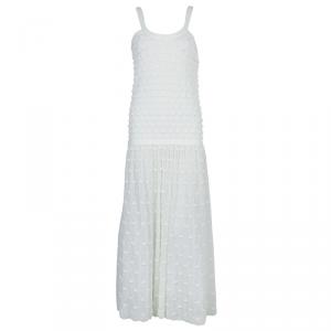 Pre Owned Chanel Off-White Knit Bow Applique Detail Sleeveless Dress S