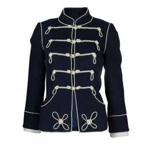 Chanel Navy Blue Pearl Embellished Jacket L