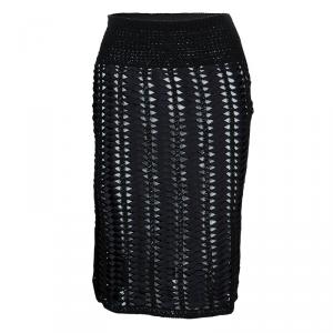 Chanel Black Crochet Detailing Geometric Textured Skirt S