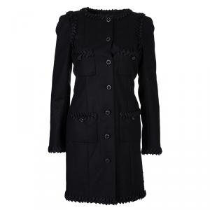 Chanel Black Geometric Applique Detail Overcoat S