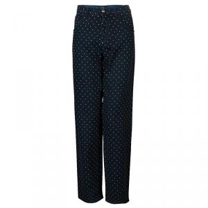 Pre Owned Chanel Blue Dark Wash Polka Dotted Denim Jeans M
