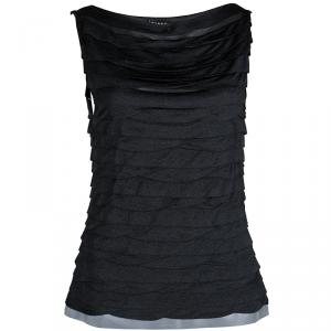 Chanel Grey Metallic Knit Pleated Sleeveless Top M