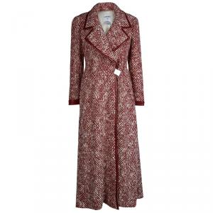 Chanel Red and White Buckle Detail Long Wool Overcoat M