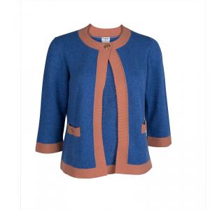 Chanel Blue Contrast Trim Cashmere Cardigan M