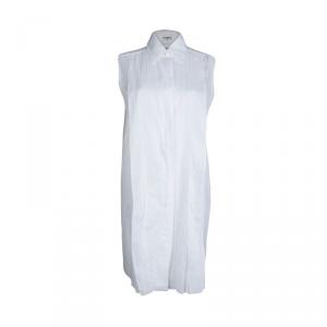 فستان قميص شانيل قطن أبيض بطيات وبدون أكمام M