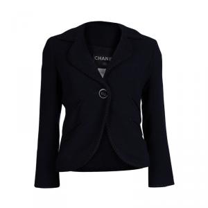 Chanel Navy Blue Textured Wool Jacket S