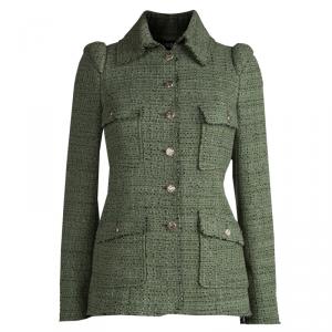 Chanel Olive Green Textured Tweed Jacket S