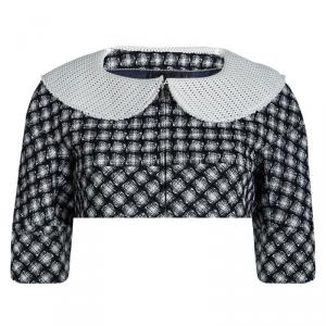 Chanel Navy Blue and White Textured Bolero Jacket S