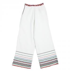 Chanel Off White Cotton Chevron Embroidered Wide Leg Pants M