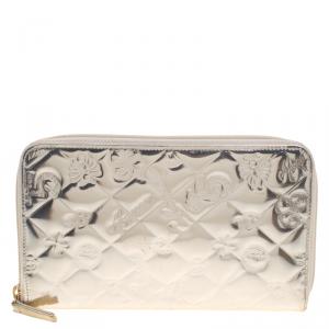 Chanel Gold Patent Leather Lucky Symbols Zip Around Wallet