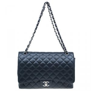 مملوكة مسبقًا Chanel Black Caviar Leather Classic Maxi Double Flap Bag