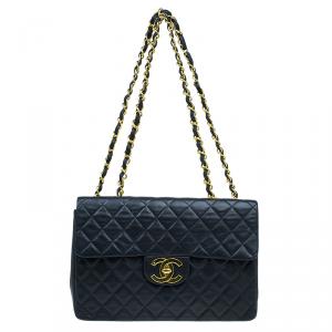 Chanel Black Quilted Lambskin Maxi Vintage Classic Single Flap Bag