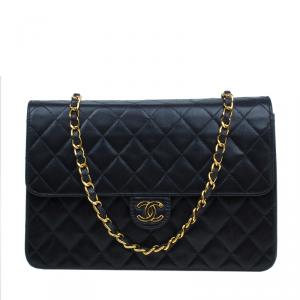 Chanel Black Lambskin Single Flap Shoulder Bag