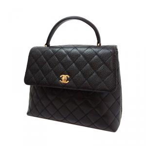 Chanel Vintage Black Metalasse Caviar Leather Top Handle Bag