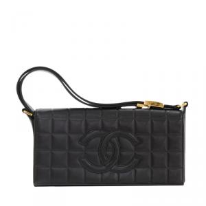 Pre Owned Chanel Black Quilted Chocolate Bar Lambskin Leather Shoulder Bag