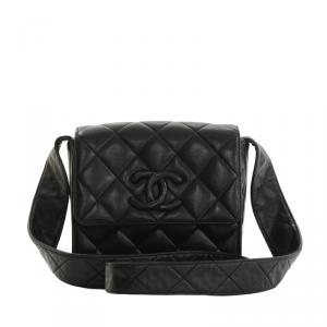 Pre Owned Chanel Vintage Black Quilted Lambskin Leather CC Shoulder Bag