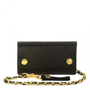 Chanel Black Quilted Leather Vintage Wallet on Chain