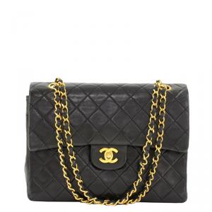 Pre Owned Chanel Vintage Black Quilted Lambskin Tall Classic Double Flap Shoulder Bag
