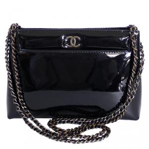 Chanel Black Patent Small Evening Shoulder Bag