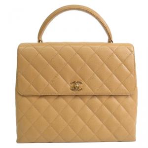 Chanel Beige Quilted Caviar Jumbo Kelly Flap Top Handle Bag