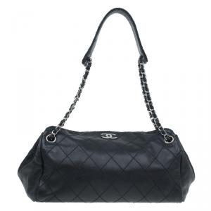 Pre Owned Chanel Black Quilted Leather Wild Stitch Chain Shoulder Bag