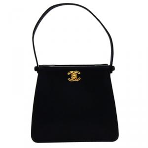Pre Owned Chanel Black Satin Party Vintage Top Handle Bag