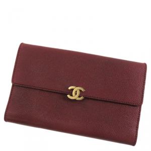 Chanel Burgundy Leather CC Bi-Fold Wallet