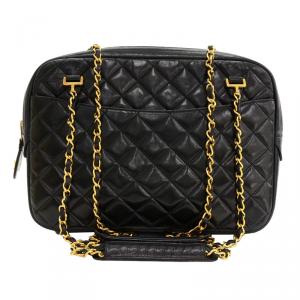 Pre Owned Chanel Black Quilted Lambskin Shoulder Bag