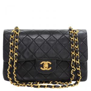 Pre Owned Chanel Black Quilted Lambskin Small Vintage Classic Double Flap Bag