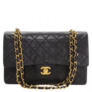 Pre Owned Chanel Black Quilted Lambskin Jumbo XL Vintage Classic Flap Bag
