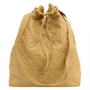 مملوكة مسبقًا Chanel Beige Quilted Nylon XL Bucket Shoulder Bag