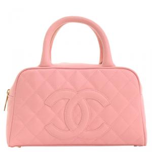 Pre Owned Chanel Pink Quilted Caviar Small CC Bowling Bag