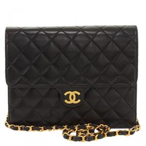 Pre Owned Chanel Black Quilted Leather Mini Square Flap Bag