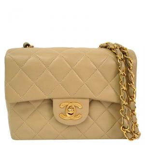 Chanel Beige Quilted Calfskin Mini Flap Pouch Bag
