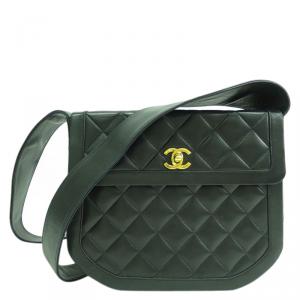 مملوكة مسبقًا Chanel Green Quilted Calfskin Vintage Flap Shoulder Bag