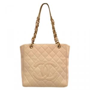 مملوكة مسبقًا Chanel Beige Quilted Caviar Leather Petite Shopping Tote