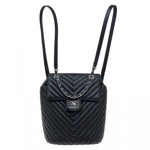 Chanel Black Chevron Leather Classic Backpack 
