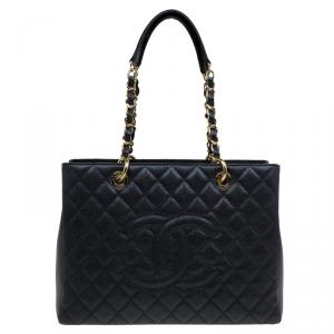 Pre Owned Chanel Black Quilted Caviar Leather Grand Shopping Tote