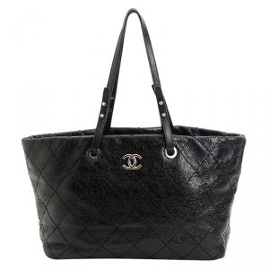 مملوكة مسبقًا Chanel Black Quilted Glazed Leather Large On the Road Tote Bag